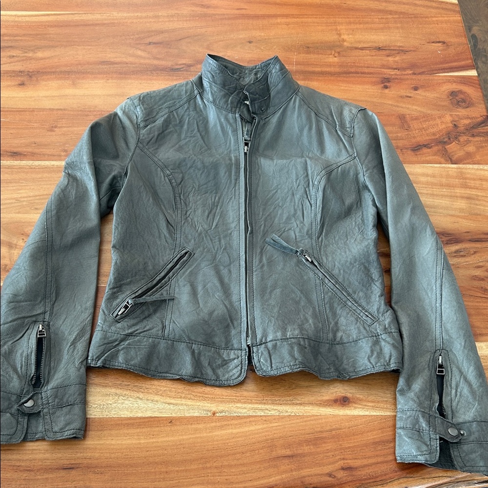 BB Dakota patina grey leather moto jacket sz medium